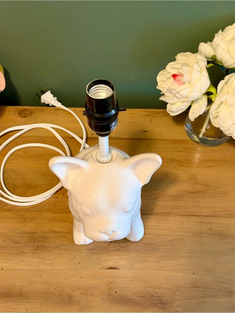 French Bulldog Ceramic Table Lamp White Frenchie Dog Lamp Base 12”
